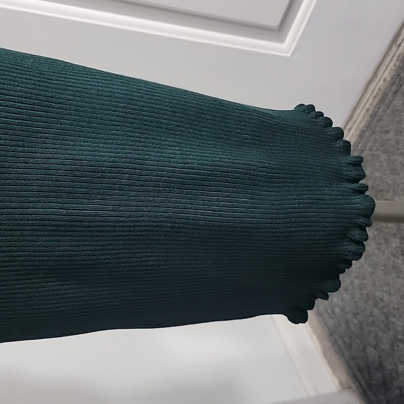 Green High Neck Ribbed Long Sleeve Sweater Fitted Stretchy  Midi Dress Small - Picture 5 of 9